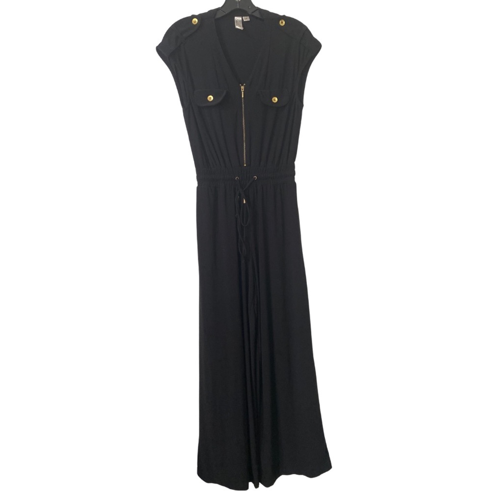 Emma & Michele Black Jumpsuit Wide Legs with Gold Details And Side Pockets